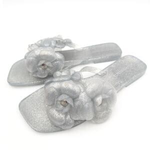 Jeffrey Campbell Fleuris Jelly Flip Flop Thong Sandal Silver Size US8 EU39